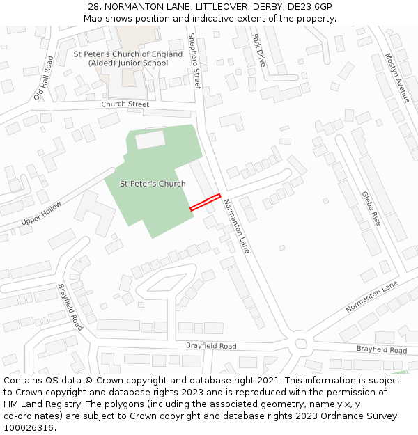 28, NORMANTON LANE, LITTLEOVER, DERBY, DE23 6GP: Location map and indicative extent of plot
