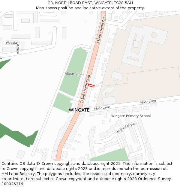 28, NORTH ROAD EAST, WINGATE, TS28 5AU: Location map and indicative extent of plot