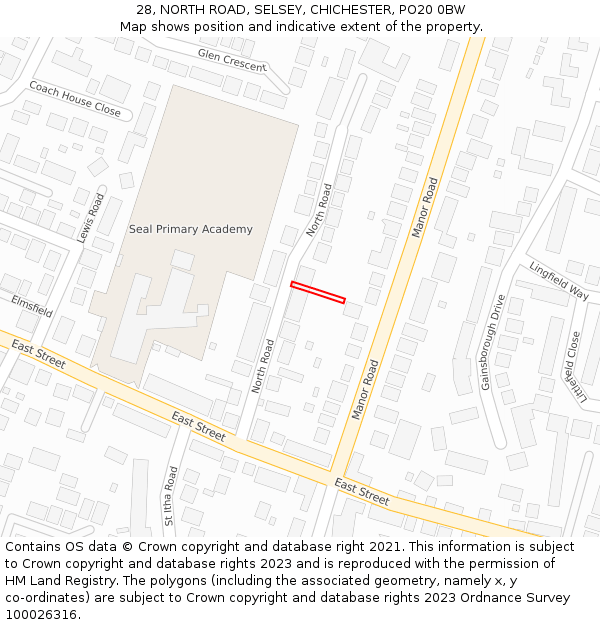28, NORTH ROAD, SELSEY, CHICHESTER, PO20 0BW: Location map and indicative extent of plot
