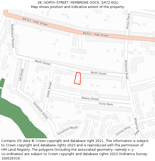 28, NORTH STREET, PEMBROKE DOCK, SA72 6QU: Location map and indicative extent of plot