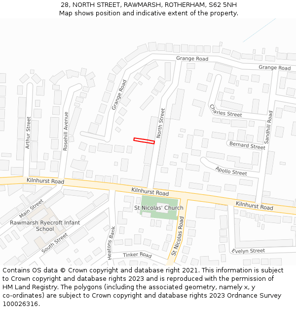 28, NORTH STREET, RAWMARSH, ROTHERHAM, S62 5NH: Location map and indicative extent of plot