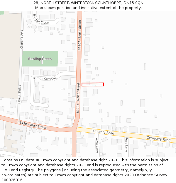 28, NORTH STREET, WINTERTON, SCUNTHORPE, DN15 9QN: Location map and indicative extent of plot