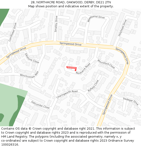 28, NORTHACRE ROAD, OAKWOOD, DERBY, DE21 2TN: Location map and indicative extent of plot