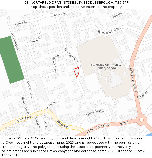 28, NORTHFIELD DRIVE, STOKESLEY, MIDDLESBROUGH, TS9 5PF: Location map and indicative extent of plot