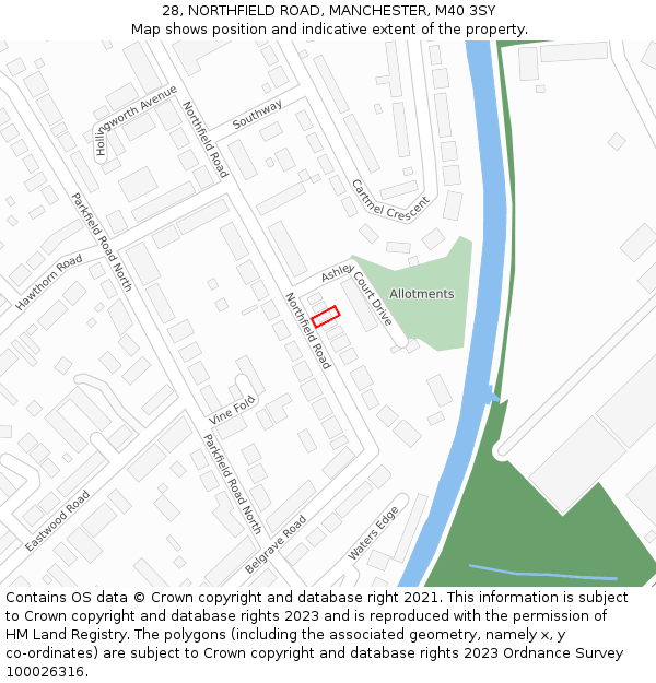 28, NORTHFIELD ROAD, MANCHESTER, M40 3SY: Location map and indicative extent of plot