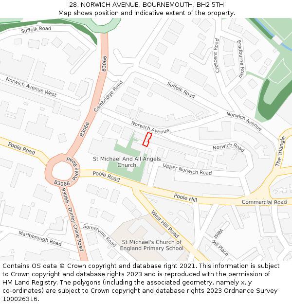 28, NORWICH AVENUE, BOURNEMOUTH, BH2 5TH: Location map and indicative extent of plot