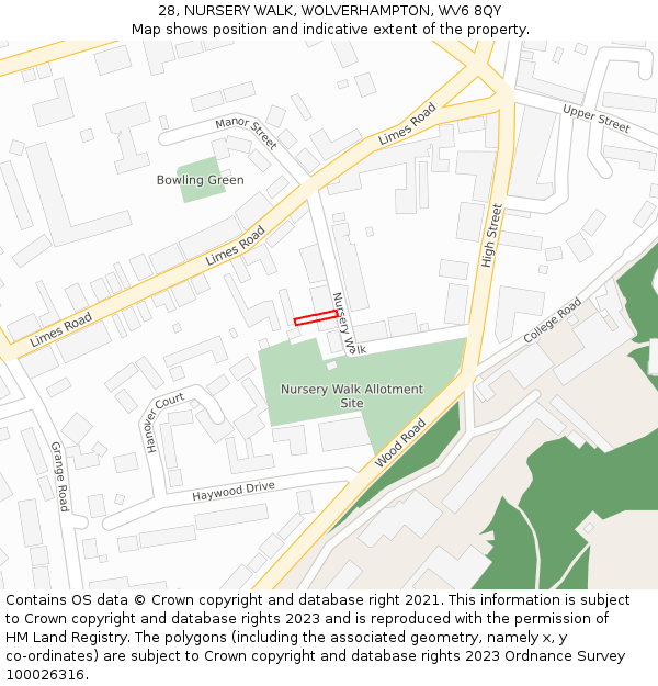 28, NURSERY WALK, WOLVERHAMPTON, WV6 8QY: Location map and indicative extent of plot