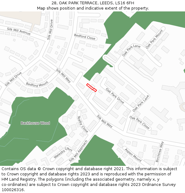 28, OAK PARK TERRACE, LEEDS, LS16 6FH: Location map and indicative extent of plot