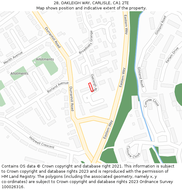 28, OAKLEIGH WAY, CARLISLE, CA1 2TE: Location map and indicative extent of plot