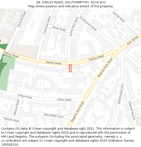 28, OAKLEY ROAD, SOUTHAMPTON, SO16 4LG: Location map and indicative extent of plot