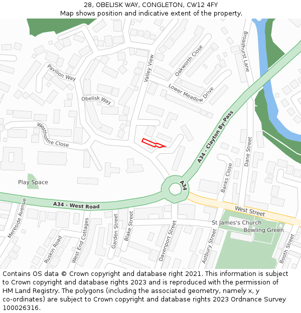 28, OBELISK WAY, CONGLETON, CW12 4FY: Location map and indicative extent of plot