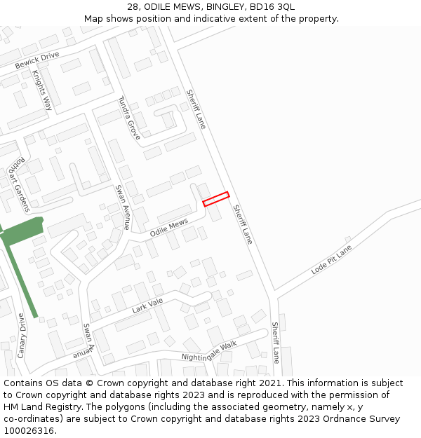 28, ODILE MEWS, BINGLEY, BD16 3QL: Location map and indicative extent of plot