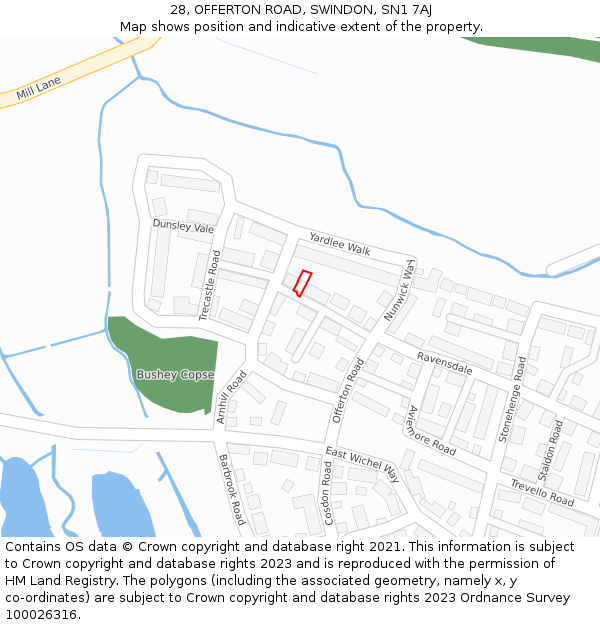 28, OFFERTON ROAD, SWINDON, SN1 7AJ: Location map and indicative extent of plot