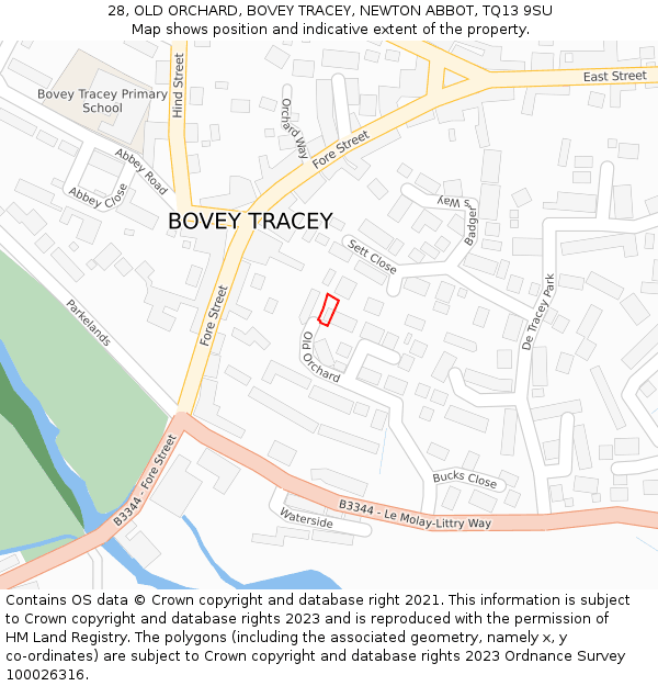 28, OLD ORCHARD, BOVEY TRACEY, NEWTON ABBOT, TQ13 9SU: Location map and indicative extent of plot