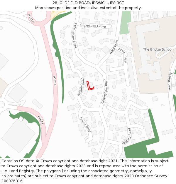 28, OLDFIELD ROAD, IPSWICH, IP8 3SE: Location map and indicative extent of plot