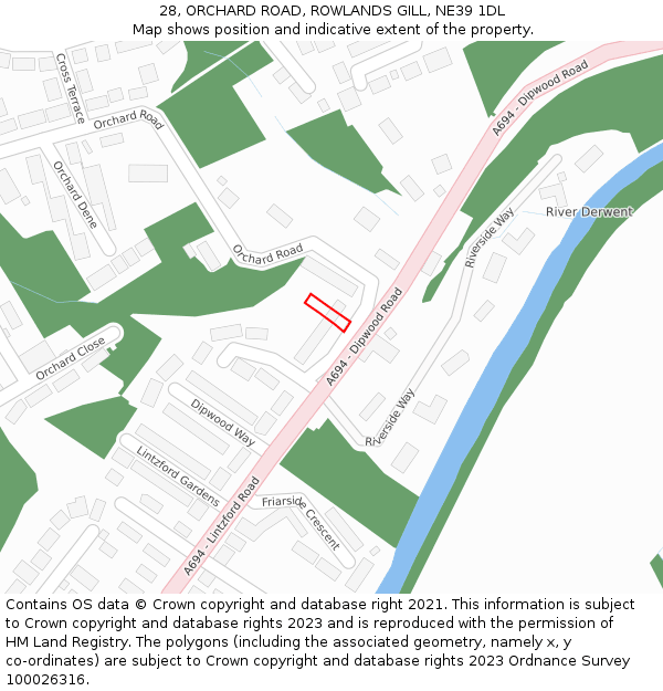 28, ORCHARD ROAD, ROWLANDS GILL, NE39 1DL: Location map and indicative extent of plot