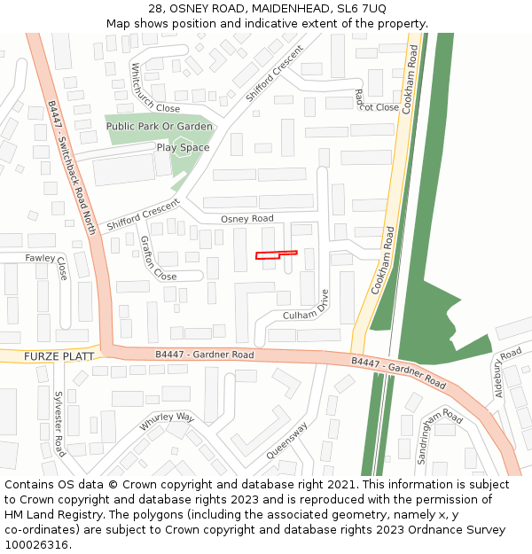 28, OSNEY ROAD, MAIDENHEAD, SL6 7UQ: Location map and indicative extent of plot