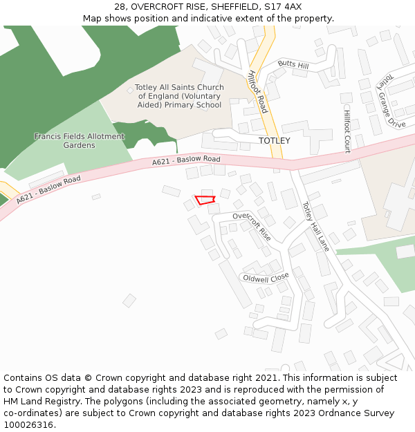 28, OVERCROFT RISE, SHEFFIELD, S17 4AX: Location map and indicative extent of plot