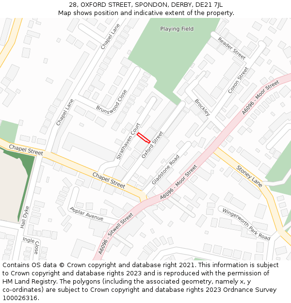 28, OXFORD STREET, SPONDON, DERBY, DE21 7JL: Location map and indicative extent of plot