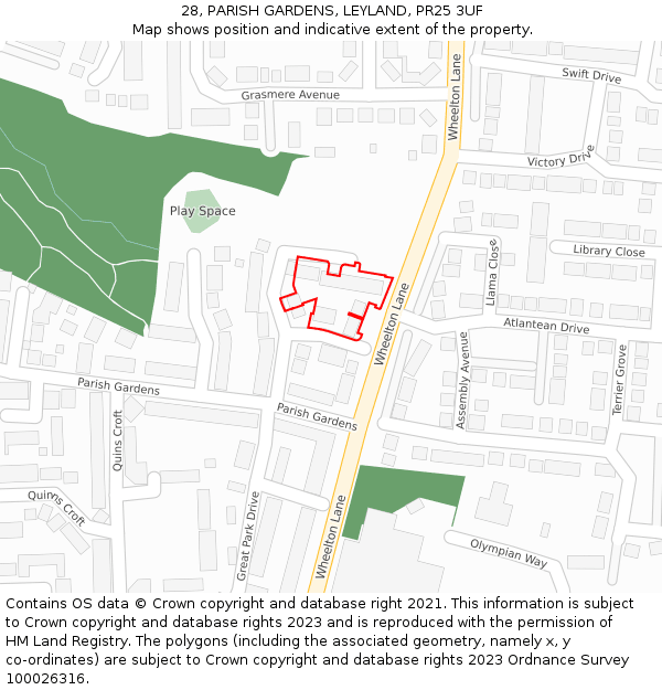 28, PARISH GARDENS, LEYLAND, PR25 3UF: Location map and indicative extent of plot