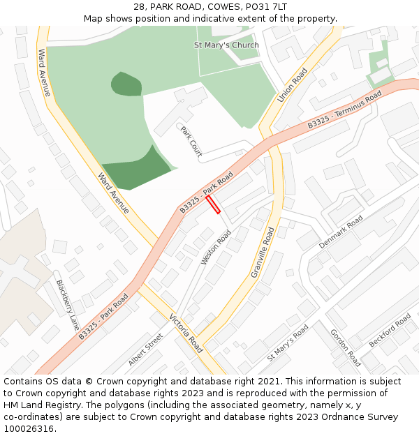 28, PARK ROAD, COWES, PO31 7LT: Location map and indicative extent of plot