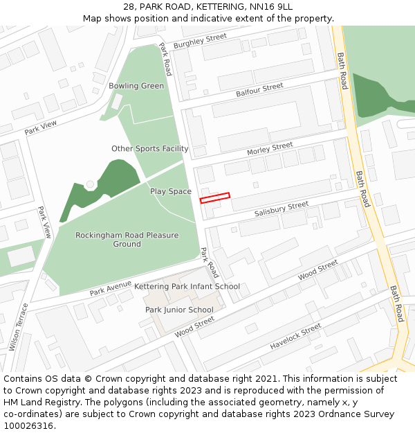 28, PARK ROAD, KETTERING, NN16 9LL: Location map and indicative extent of plot