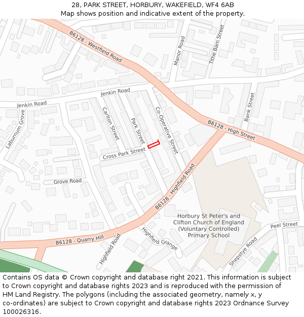 28, PARK STREET, HORBURY, WAKEFIELD, WF4 6AB: Location map and indicative extent of plot