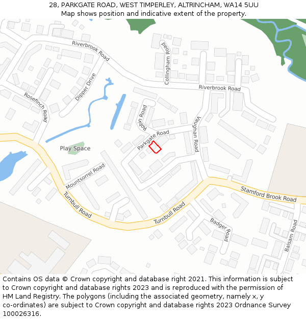 28, PARKGATE ROAD, WEST TIMPERLEY, ALTRINCHAM, WA14 5UU: Location map and indicative extent of plot