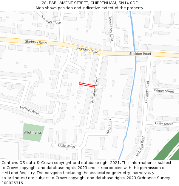 28, PARLIAMENT STREET, CHIPPENHAM, SN14 0DE: Location map and indicative extent of plot