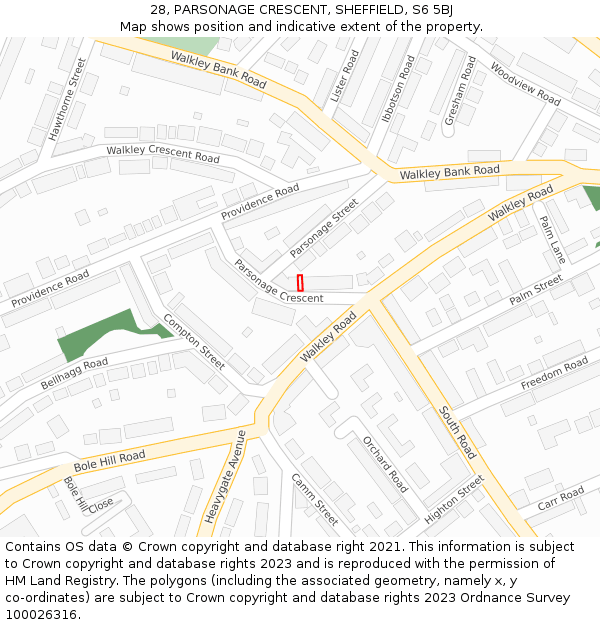 28, PARSONAGE CRESCENT, SHEFFIELD, S6 5BJ: Location map and indicative extent of plot