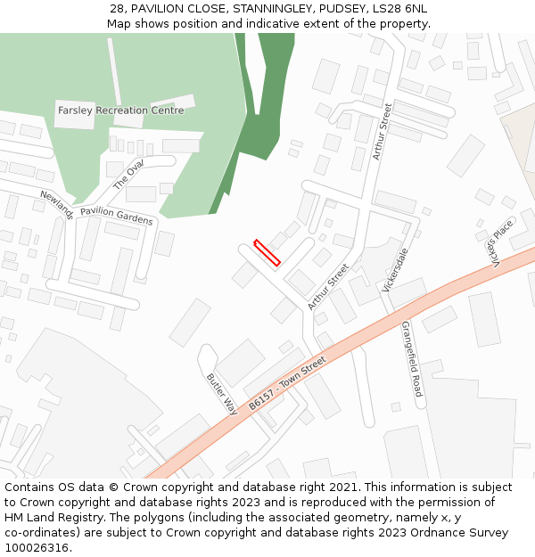28, PAVILION CLOSE, STANNINGLEY, PUDSEY, LS28 6NL: Location map and indicative extent of plot