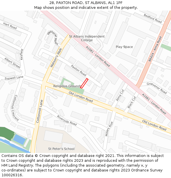 28, PAXTON ROAD, ST ALBANS, AL1 1PF: Location map and indicative extent of plot