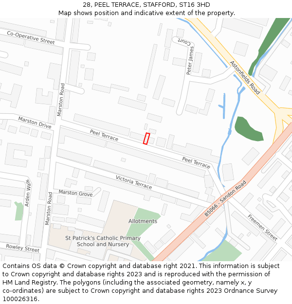 28, PEEL TERRACE, STAFFORD, ST16 3HD: Location map and indicative extent of plot