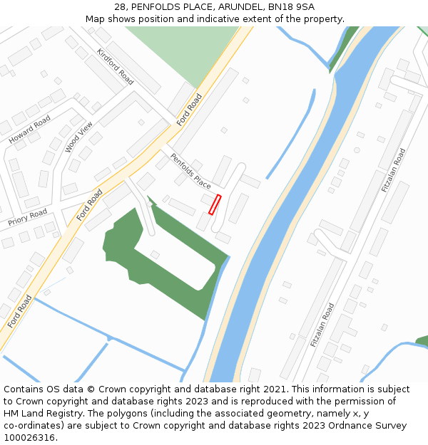 28, PENFOLDS PLACE, ARUNDEL, BN18 9SA: Location map and indicative extent of plot