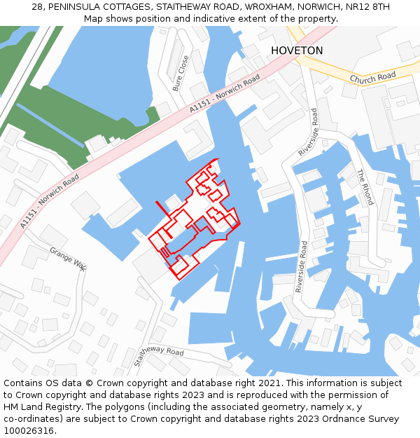 28, PENINSULA COTTAGES, STAITHEWAY ROAD, WROXHAM, NORWICH, NR12 8TH: Location map and indicative extent of plot