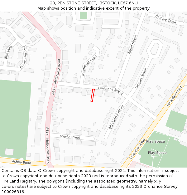 28, PENISTONE STREET, IBSTOCK, LE67 6NU: Location map and indicative extent of plot