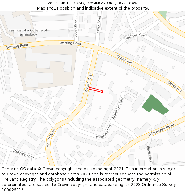 28, PENRITH ROAD, BASINGSTOKE, RG21 8XW: Location map and indicative extent of plot