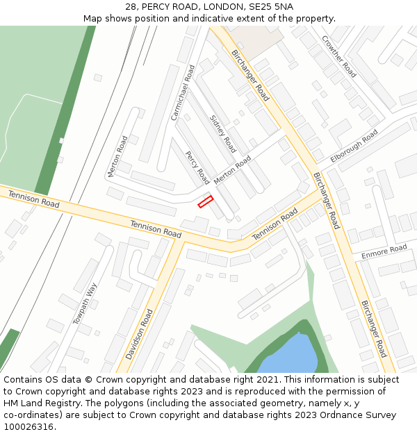 28, PERCY ROAD, LONDON, SE25 5NA: Location map and indicative extent of plot