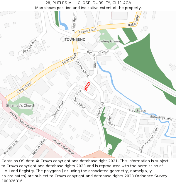 28, PHELPS MILL CLOSE, DURSLEY, GL11 4GA: Location map and indicative extent of plot