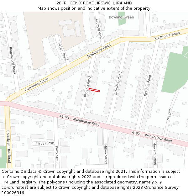28, PHOENIX ROAD, IPSWICH, IP4 4ND: Location map and indicative extent of plot