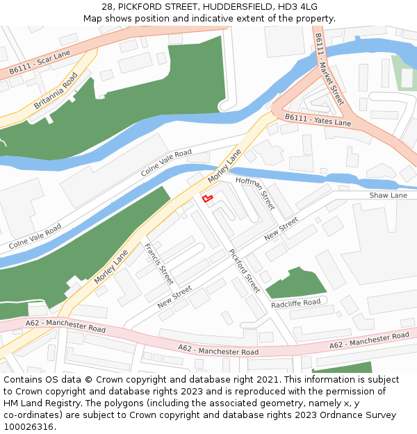 28, PICKFORD STREET, HUDDERSFIELD, HD3 4LG: Location map and indicative extent of plot