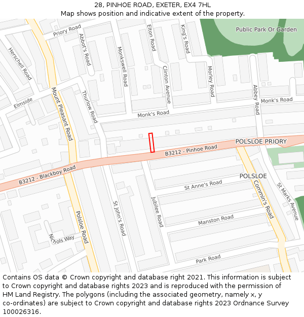28, PINHOE ROAD, EXETER, EX4 7HL: Location map and indicative extent of plot