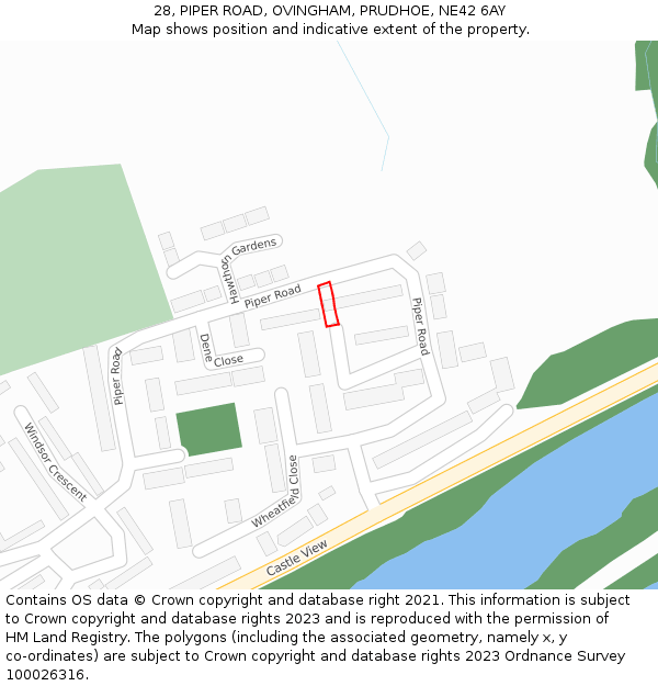 28, PIPER ROAD, OVINGHAM, PRUDHOE, NE42 6AY: Location map and indicative extent of plot