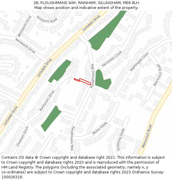 28, PLOUGHMANS WAY, RAINHAM, GILLINGHAM, ME8 8LH: Location map and indicative extent of plot