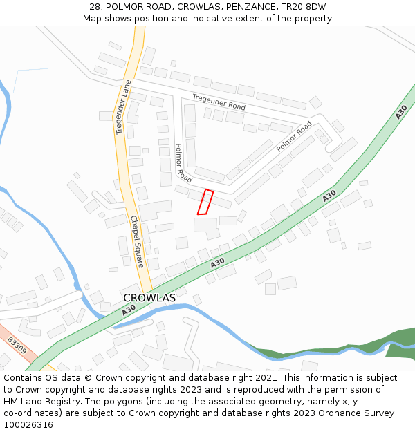 28, POLMOR ROAD, CROWLAS, PENZANCE, TR20 8DW: Location map and indicative extent of plot