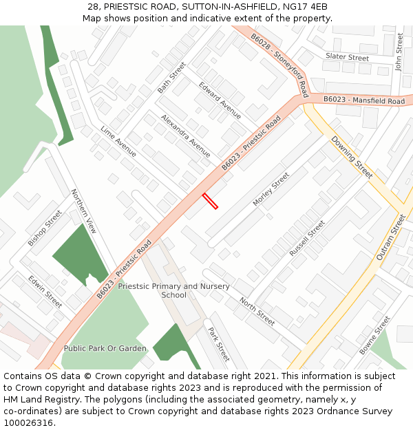 28, PRIESTSIC ROAD, SUTTON-IN-ASHFIELD, NG17 4EB: Location map and indicative extent of plot