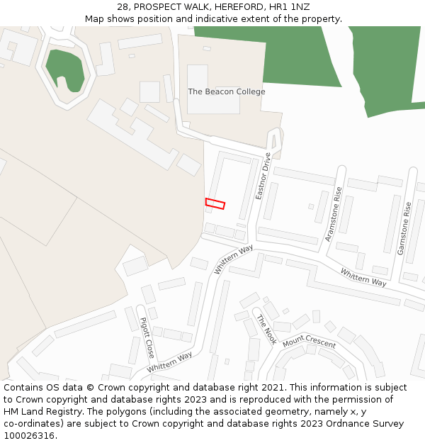 28, PROSPECT WALK, HEREFORD, HR1 1NZ: Location map and indicative extent of plot