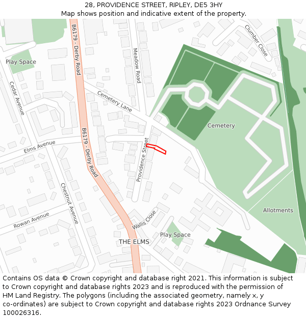 28, PROVIDENCE STREET, RIPLEY, DE5 3HY: Location map and indicative extent of plot