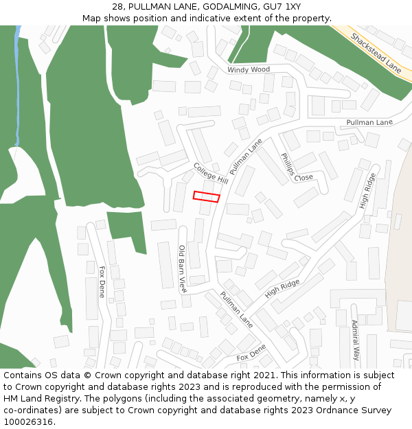 28, PULLMAN LANE, GODALMING, GU7 1XY: Location map and indicative extent of plot