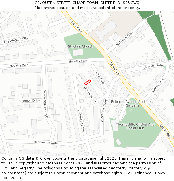 28, QUEEN STREET, CHAPELTOWN, SHEFFIELD, S35 2WQ: Location map and indicative extent of plot